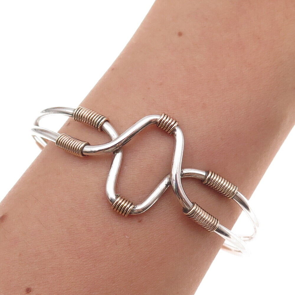 925 Sterling Silver Gold Filled Vintage Modernist Adjustable Bracelet 6.25"